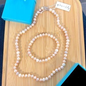 Brand New Iris & Lily Sterling Silver Freshwater Pearl Necklace & Bracelet Set